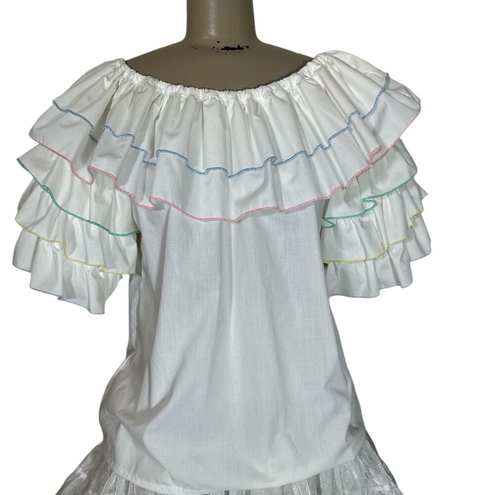 Vintage Fancy Fashions Top Women M Rainbow Tiered Sleeve Festival Square Dance